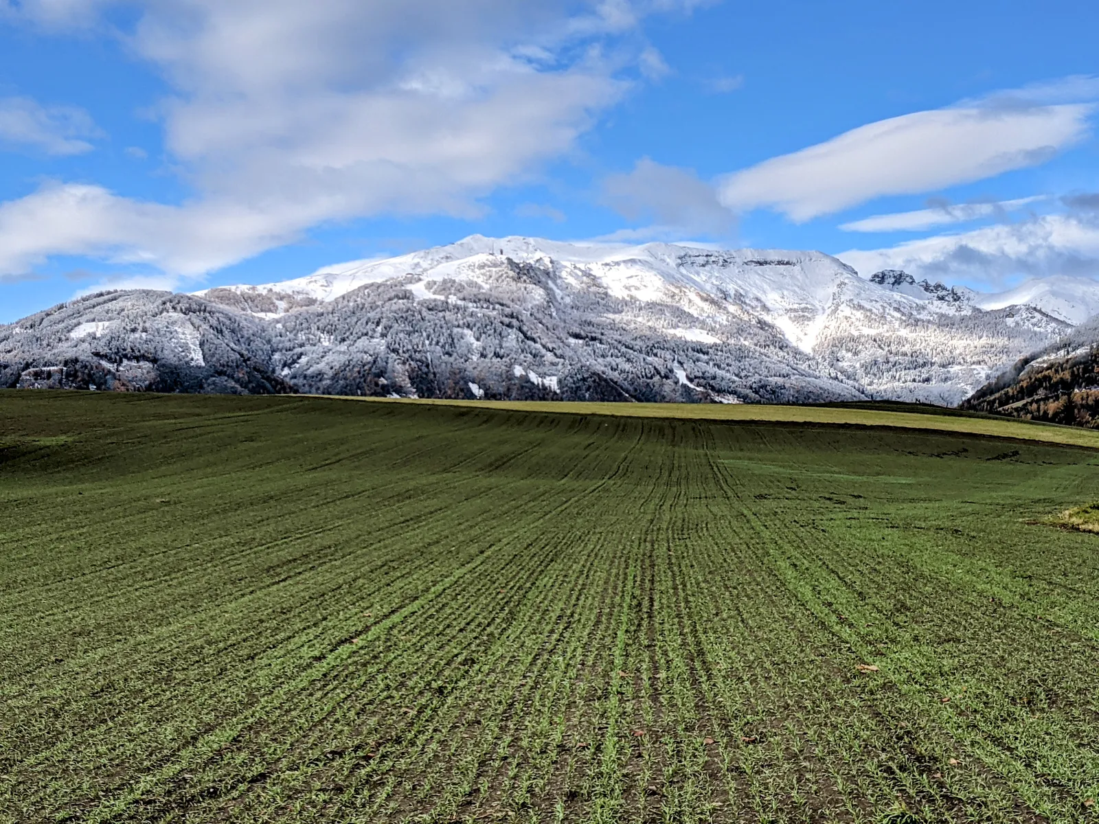 View from the side window towards sunny Mariapfarr alpine mountains